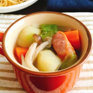 野菜とウインナーの食べるコンソメスープ
